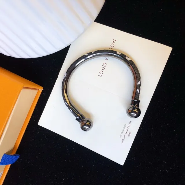 Louis Vuitton Bracelet Noir Blanc En Forme de U Rigide Terminaux Sphériques 7