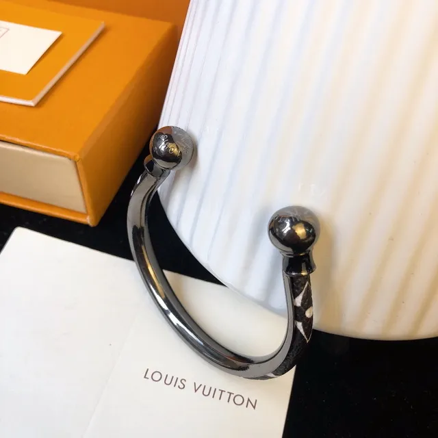 Louis Vuitton Bracelet Noir Blanc En Forme de U Rigide Terminaux Sphériques 8