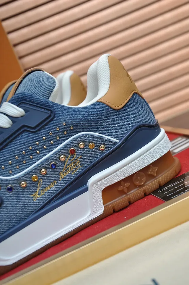 Louis Vuitton Blue Navy Denim Upper Studded Embellishments Lifestyle Sneakers 2
