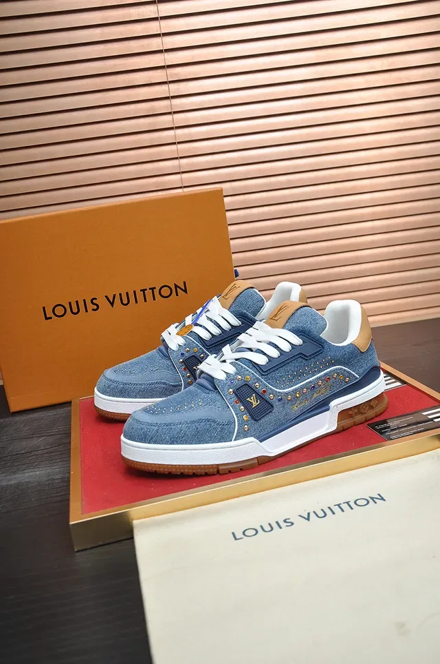 Louis Vuitton Blue Navy Denim Upper Studded Embellishments Lifestyle Sneakers 4