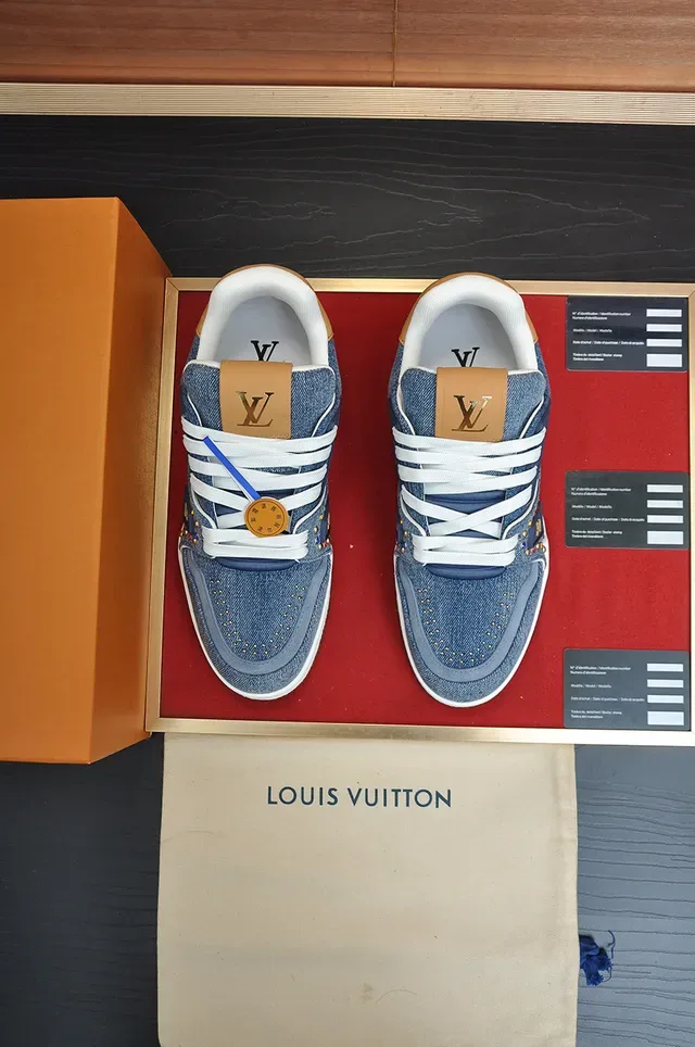 Louis Vuitton Blue Navy Denim Upper Studded Embellishments Lifestyle Sneakers 5