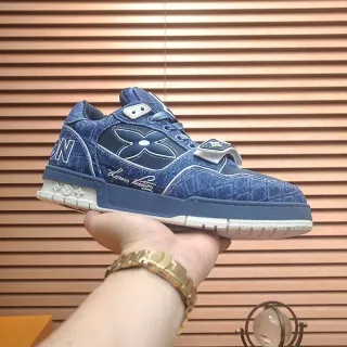 Louis Vuitton Blue White Denim Upper Quilted Paneling Lifestyle Sneakers