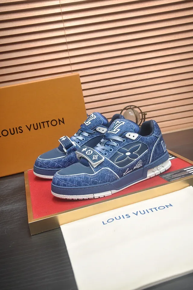 Louis Vuitton Blue White Denim Upper Quilted Paneling Lifestyle Sneakers 4