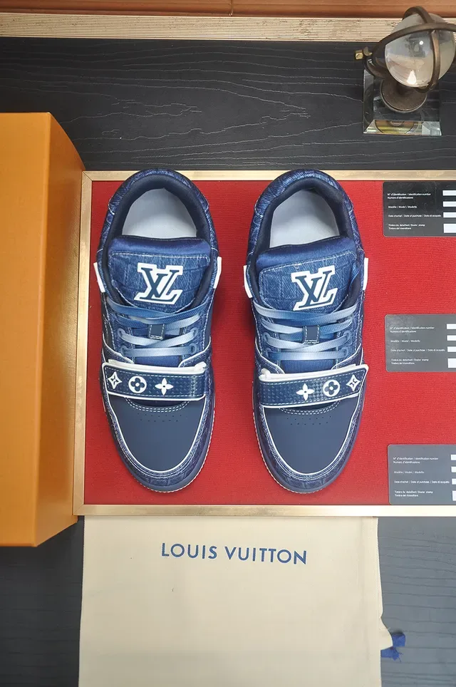 Louis Vuitton Blue White Denim Upper Quilted Paneling Lifestyle Sneakers 5