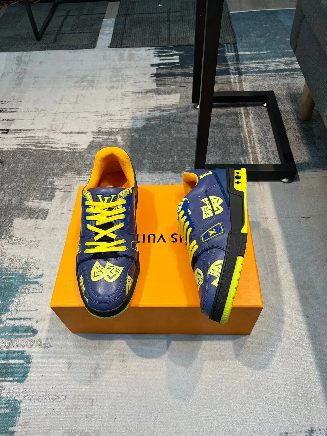 Louis Vuitton Blue Yellow Layered Leather/synthetic Upper Bold Graphic Print Lifestyle Sneakers 4