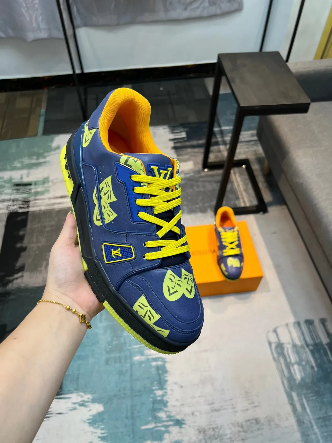Louis Vuitton Blue Yellow Layered Leather/synthetic Upper Bold Graphic Print Lifestyle Sneakers 6