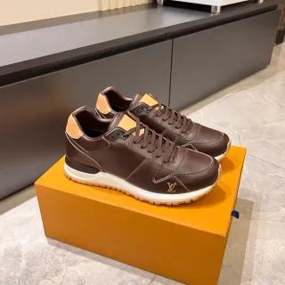 Louis Vuitton Brown Beige Leather-Paneled Low-Top Lifestyle Sneakers