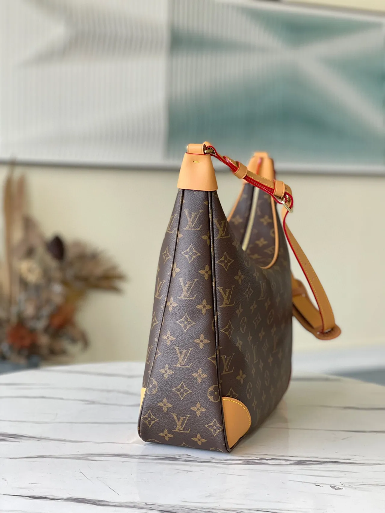 Louis Vuitton Brown Beige Monogram Canvas Tan Leather Trim Hobo Bag 9