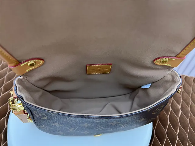 Louis Vuitton Brown Beige Monogram Canvas Tan Leather Trim Saddle Bag 3