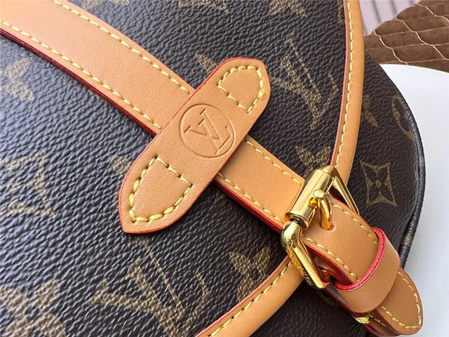 Louis Vuitton Brown Beige Monogram Canvas Tan Leather Trim Saddle Bag 5