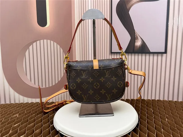 Louis Vuitton Brown Beige Monogram Canvas Tan Leather Trim Saddle Bag 9