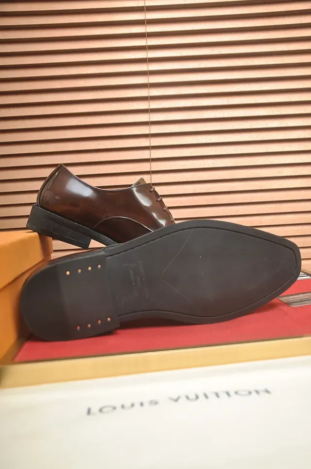 Louis Vuitton Sapatos Oxford Couro Polido Marrom Bege Damier Checkered Toe Panel 3