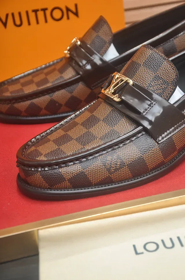 Louis Vuitton Brown Black Damier Ebène Monogram Canvas Patent Leather Strap Loafer 2