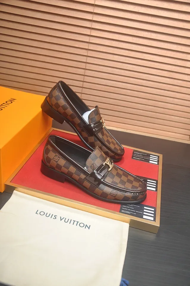 Louis Vuitton Brown Black Damier Ebène Monogram Canvas Patent Leather Strap Loafer 4