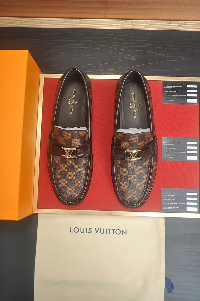 Louis Vuitton Brown Black Damier Ebène Monogram Canvas Patent Leather Strap Loafer 5