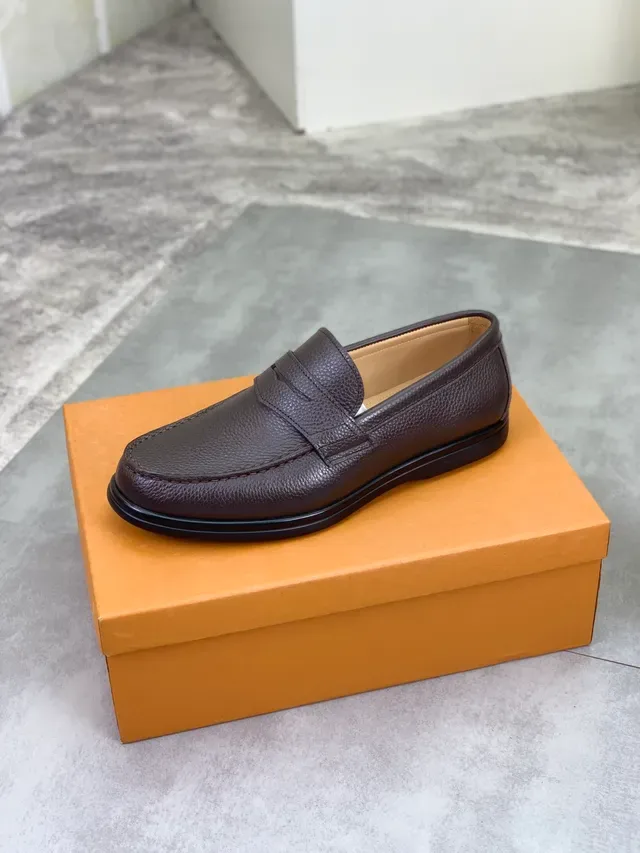 Louis Vuitton Brown Black Pebbled Leather Penny Strap Loafer 4