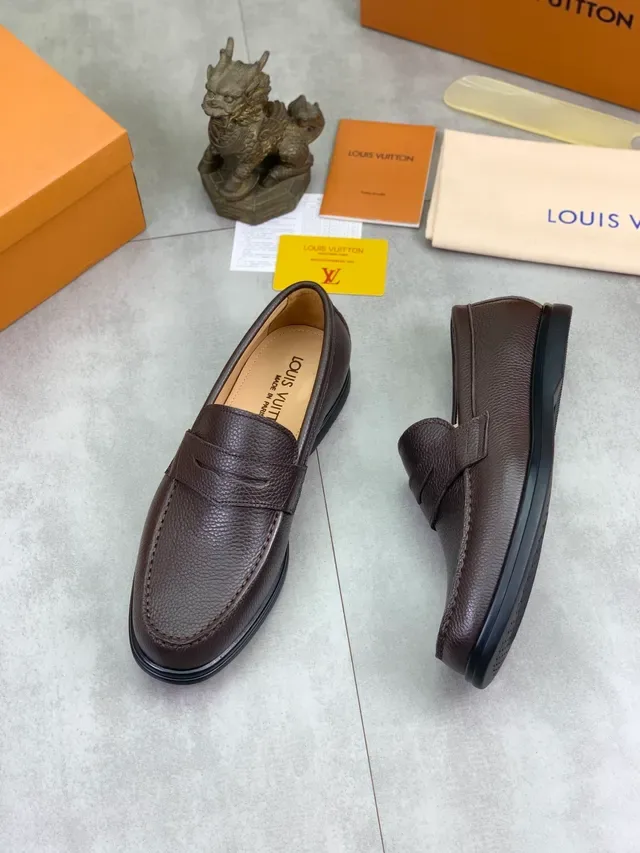 Louis Vuitton Brown Black Pebbled Leather Penny Strap Loafer 5