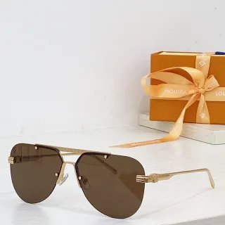 Louis Vuitton Brown Gold Rimless Aviator Metal Sunglasses