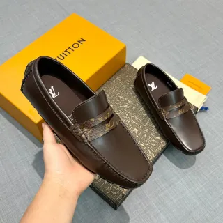 Louis Vuitton 棕色皮革印花带便士乐福鞋