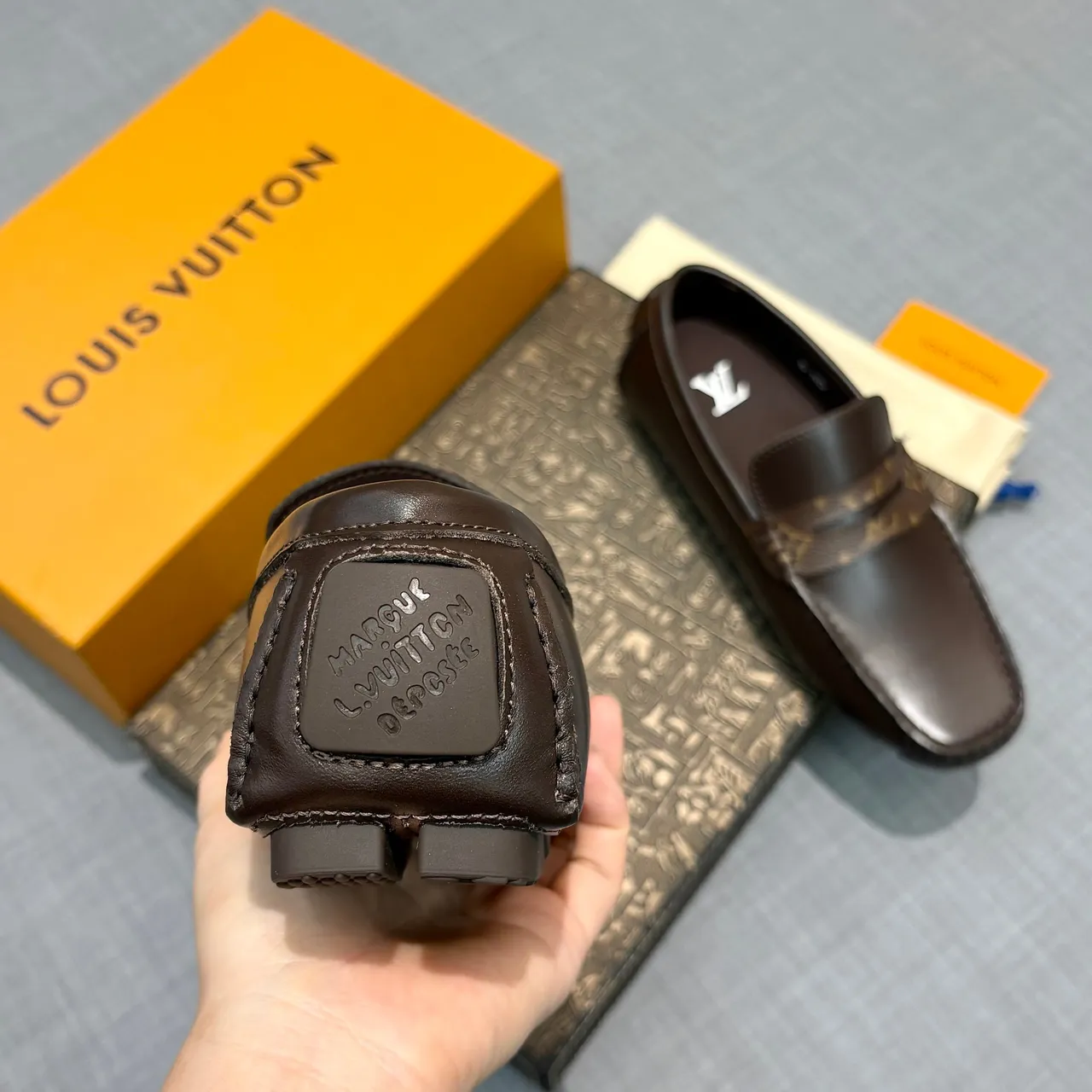 Louis Vuitton Mocassins Penny Marron Cuir Sangle Monogramme 3