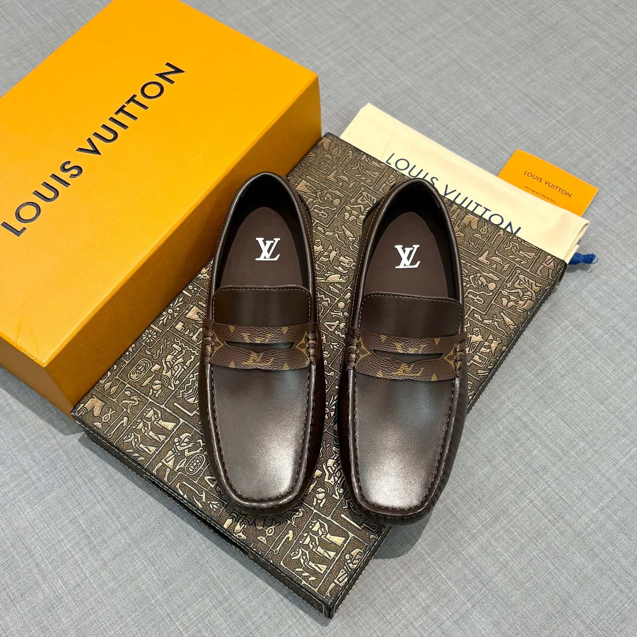 Louis Vuitton Mocassins Penny Marron Cuir Sangle Monogramme 6