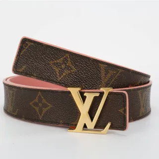 Louis Vuitton Brown Pink Monogram Canvas Trim Leather Belt
