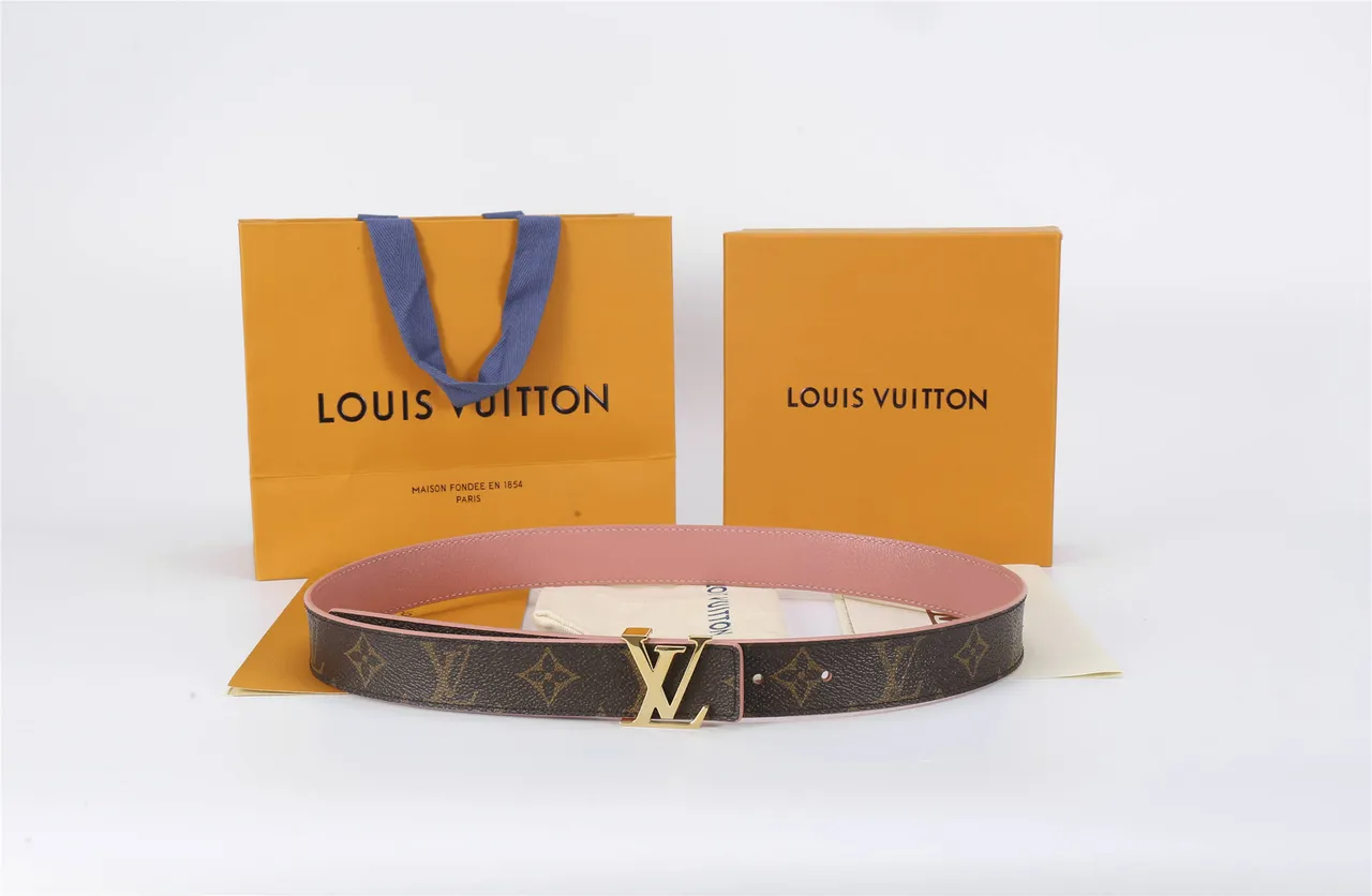 Louis Vuitton Brown Pink Monogram Canvas Trim Leather Belt 2