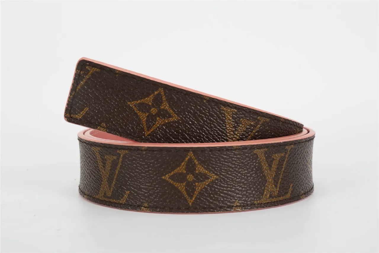 Louis Vuitton Brown Pink Monogram Canvas Trim Leather Belt 4