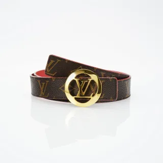 Louis Vuitton Brown Red Monogram Canvas Reversible Leather Belt