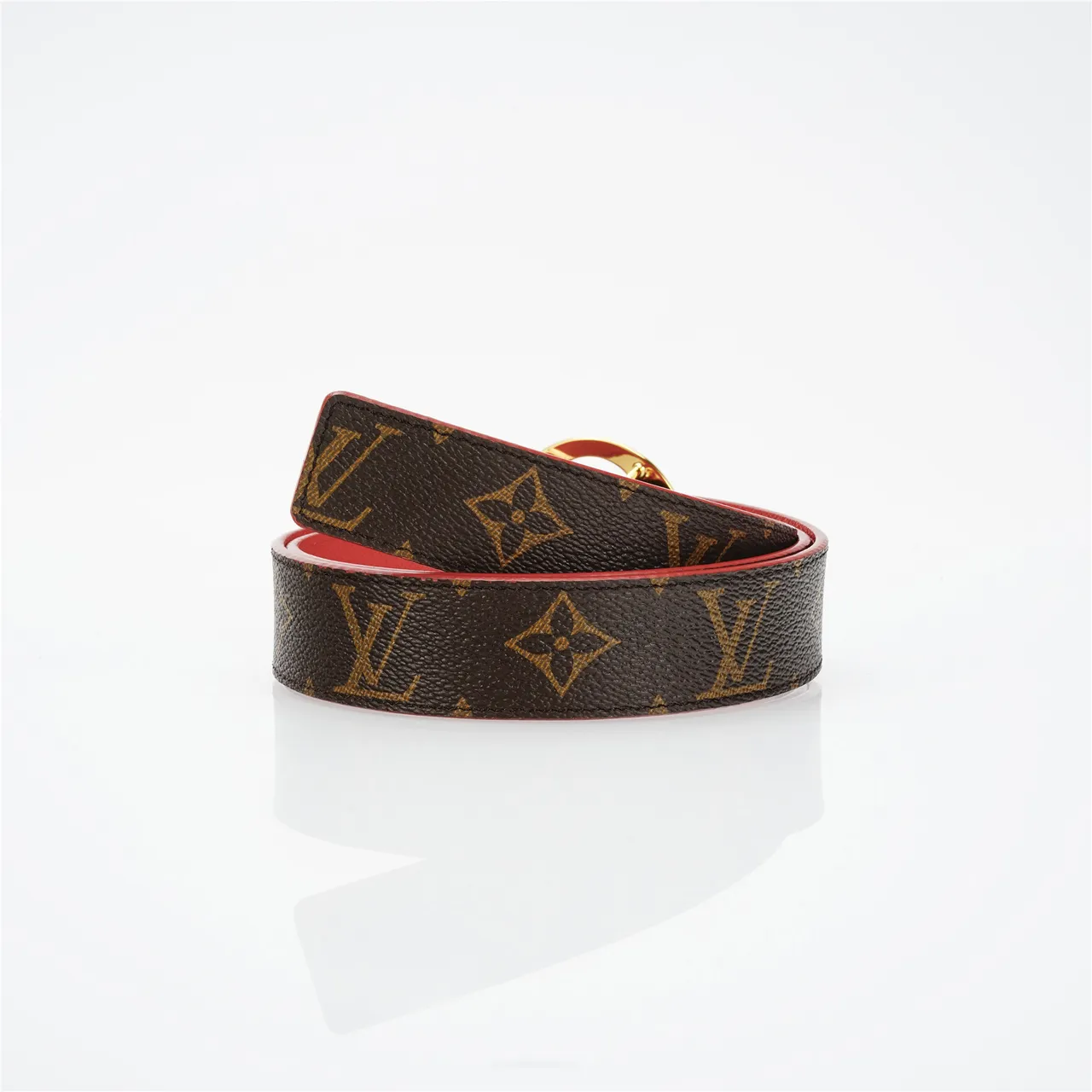 Louis Vuitton Brown Red Monogram Canvas Reversible Leather Belt 3