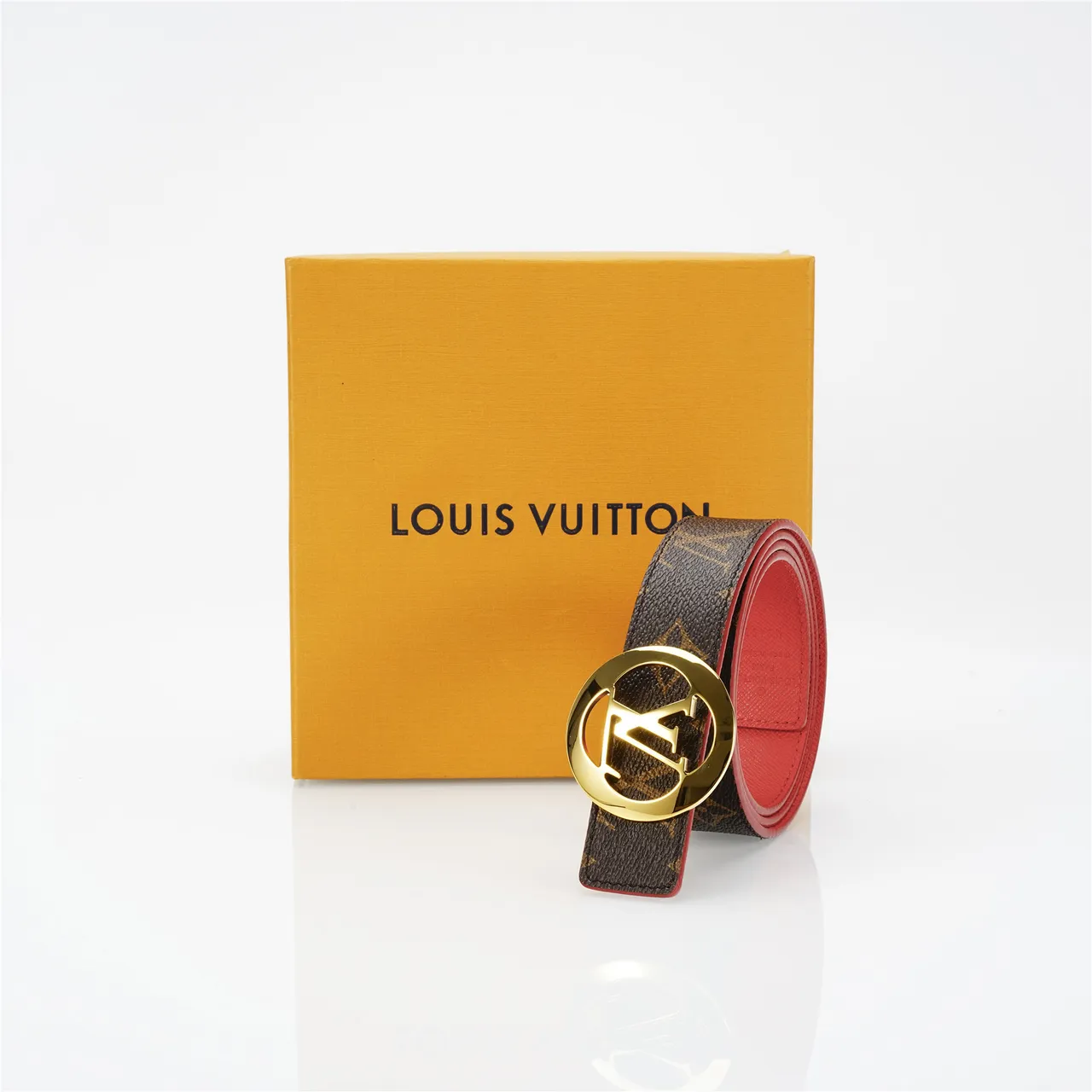 Louis Vuitton Brown Red Monogram Canvas Reversible Leather Belt 5