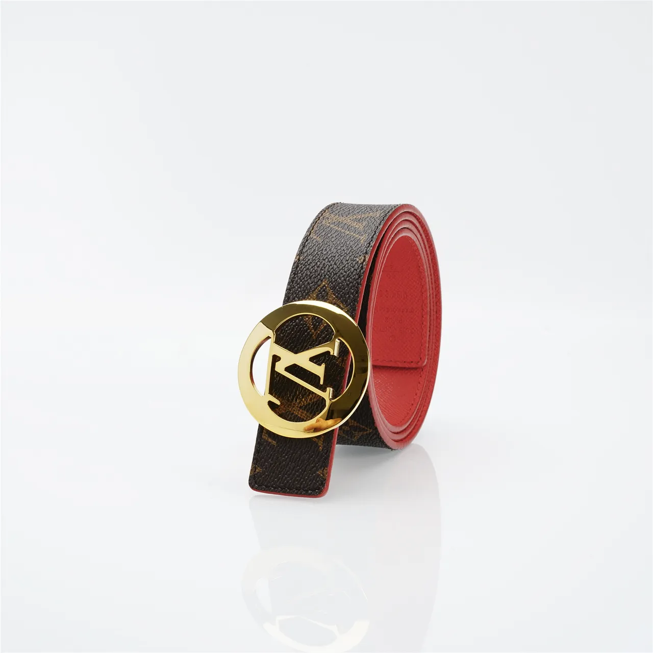 Louis Vuitton Brown Red Monogram Canvas Reversible Leather Belt 6