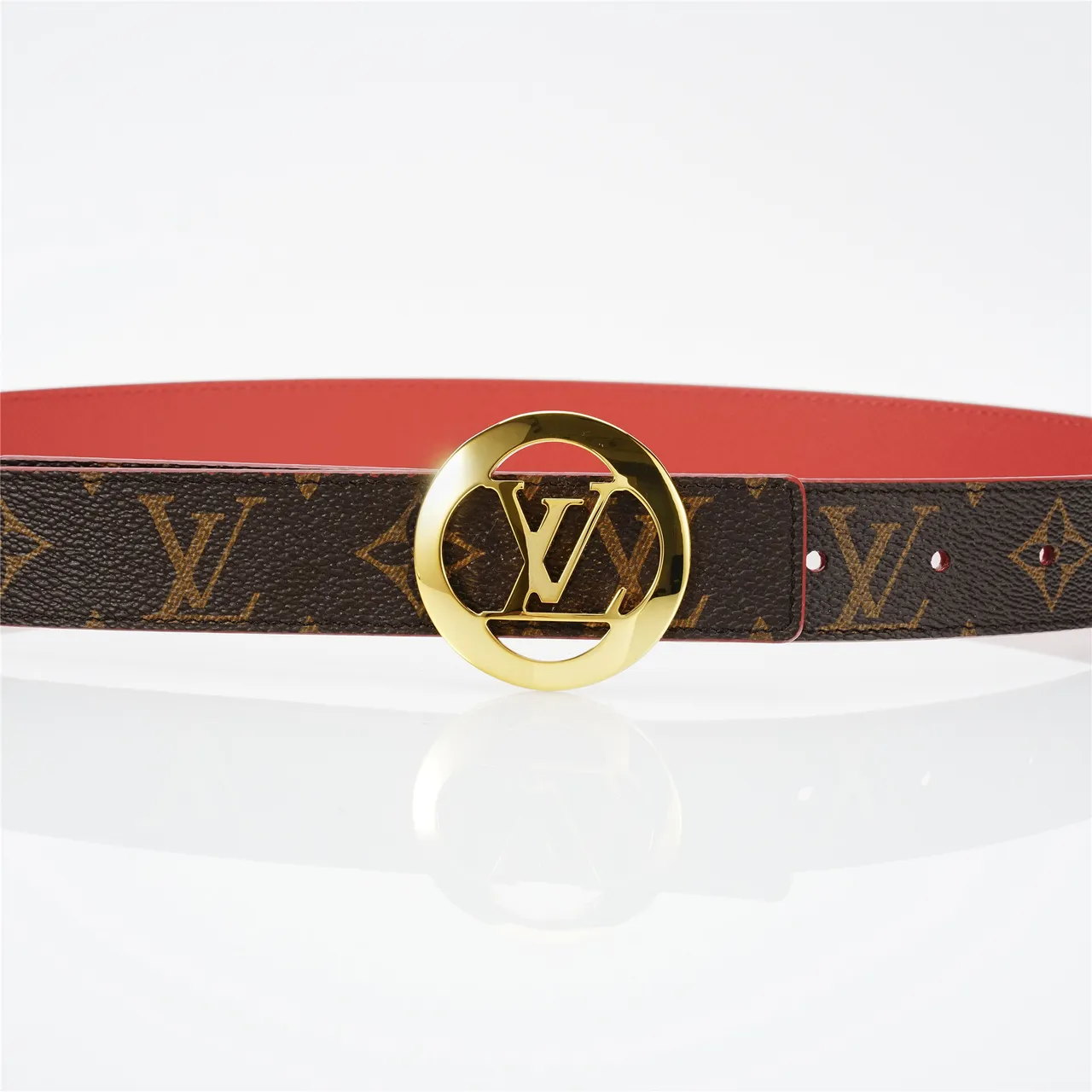 Louis Vuitton Brown Red Monogram Canvas Reversible Leather Belt 7
