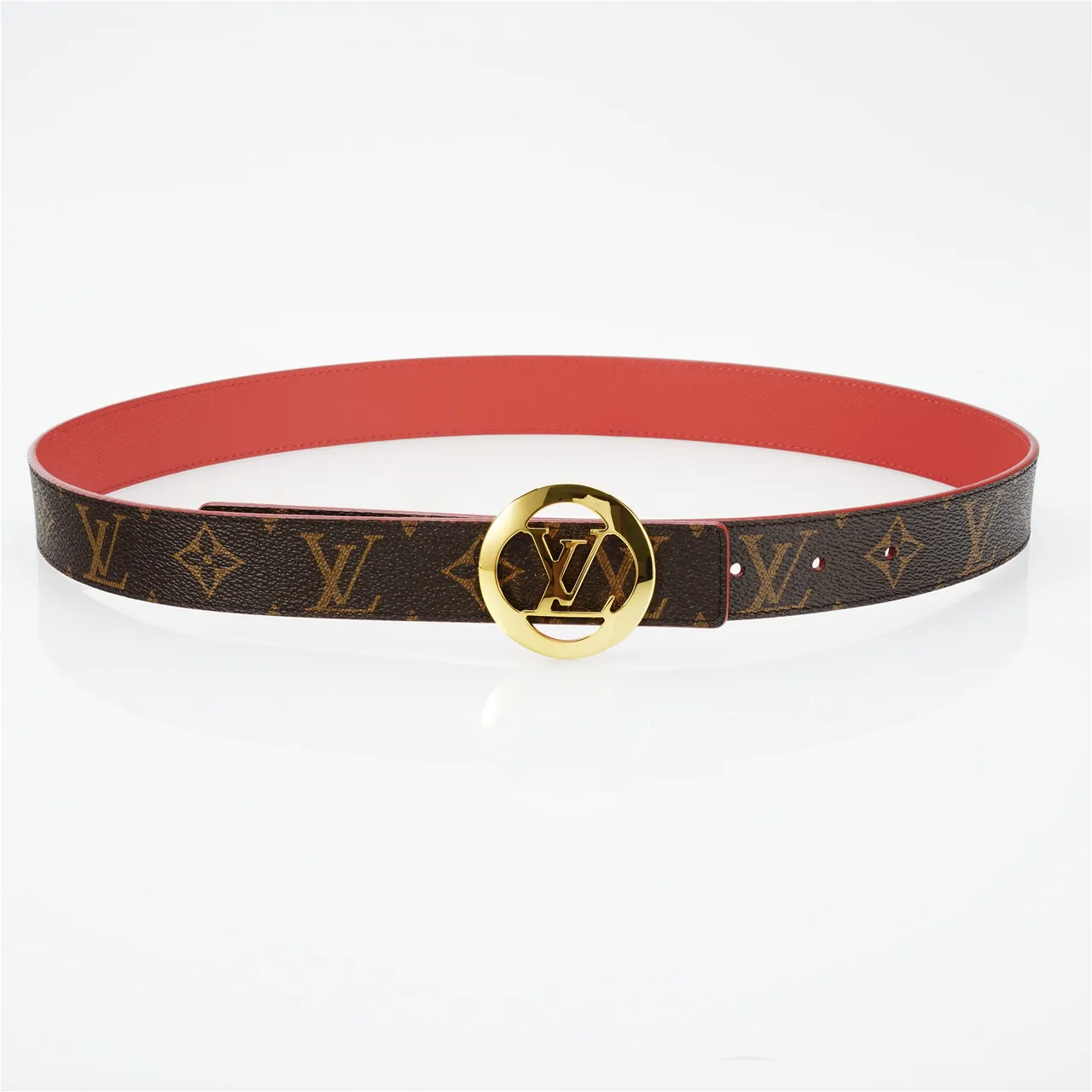 Louis Vuitton Brown Red Monogram Canvas Reversible Leather Belt 8