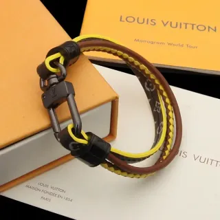 Louis Vuitton Pulsera de Cuero Trenzado Marrón Amarillo Doble Envoltura