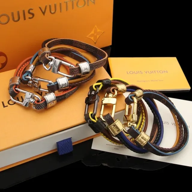 Louis Vuitton Brown Yellow Braided Leather Double-Wrap Bracelet 2