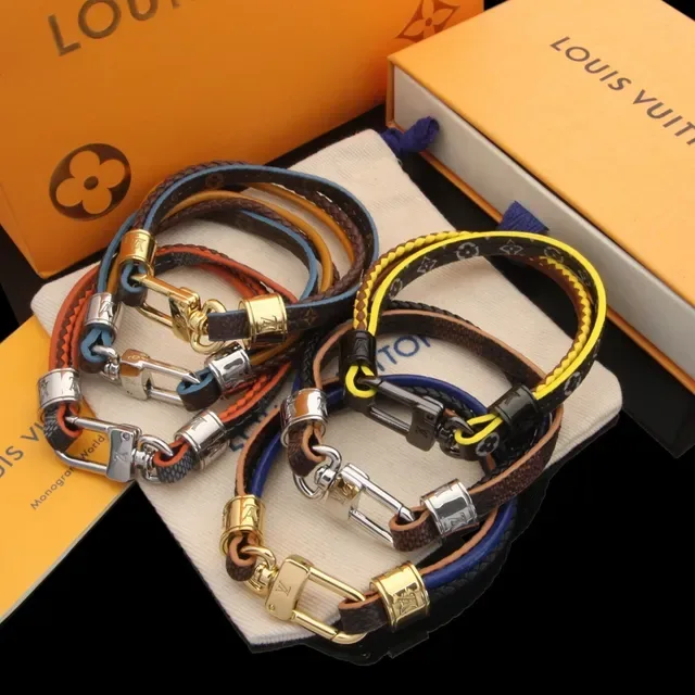 Louis Vuitton Brown Yellow Braided Leather Double-Wrap Bracelet 3