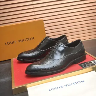 Louis Vuitton Cap-Toe Ostrich-Textured Black Oxford Shoes