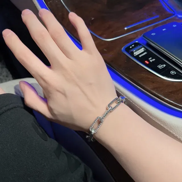 Louis Vuitton Chain Bracelet Silver Rectangular Link Engraved Monogram Pattern Bracelet 2