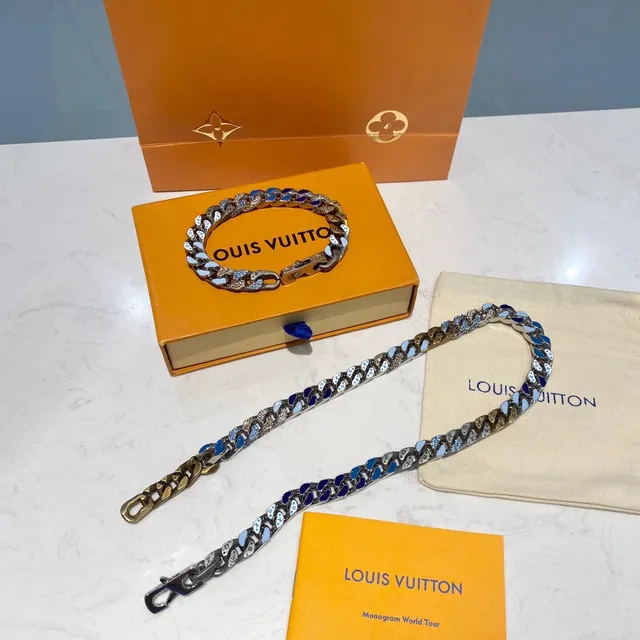 Louis Vuitton Chain Reaction Chunky Curb-Link Enamel and Crystal Bracelet 3