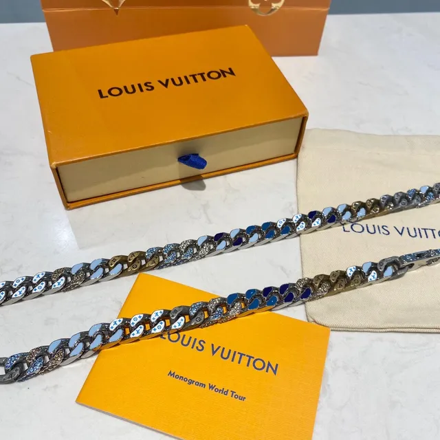 Louis Vuitton Chain Reaction Chunky Curb-Link Enamel and Crystal Bracelet 4