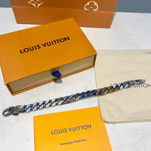 Louis Vuitton Chain Reaction Chunky Curb-Link Enamel and Crystal Bracelet 5