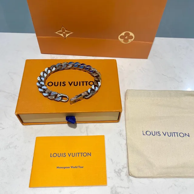 Louis Vuitton Chain Reaction Chunky Curb-Link Enamel and Crystal Bracelet 8