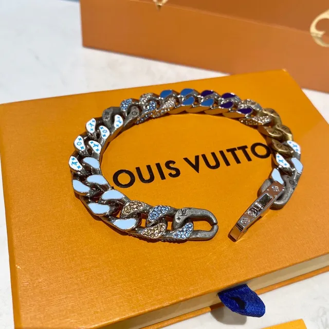Louis Vuitton Chain Reaction Chunky Curb-Link Enamel and Crystal Bracelet 9