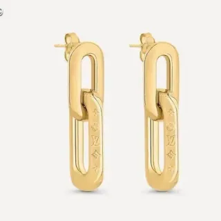 Louis Vuitton Chain Reaction Gold-Tone Engraved Oval Link Earrings