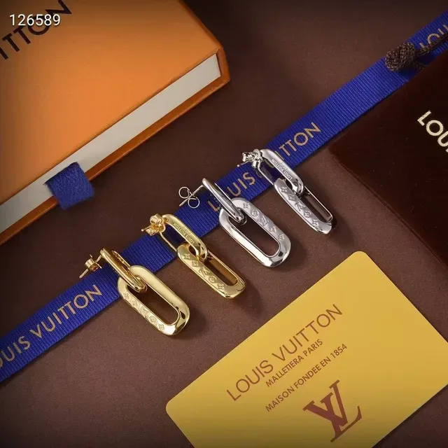 Louis Vuitton Chain Reaction Gold-Tone Engraved Oval Link Earrings 7