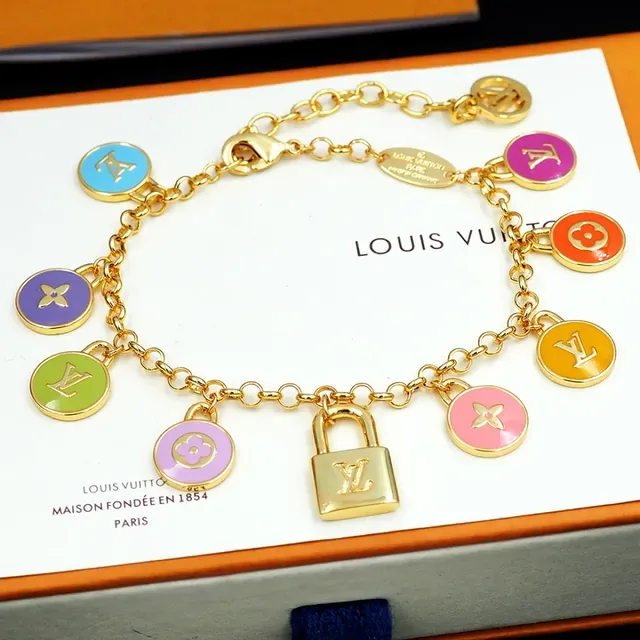 Louis Vuitton Charm Bracelet Gold Multicolor Chain Enamel Charms Bracelet 5