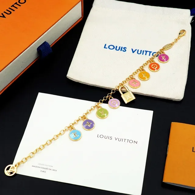 Louis Vuitton Charm Bracelet Gold Multicolor Chain Enamel Charms Bracelet 6