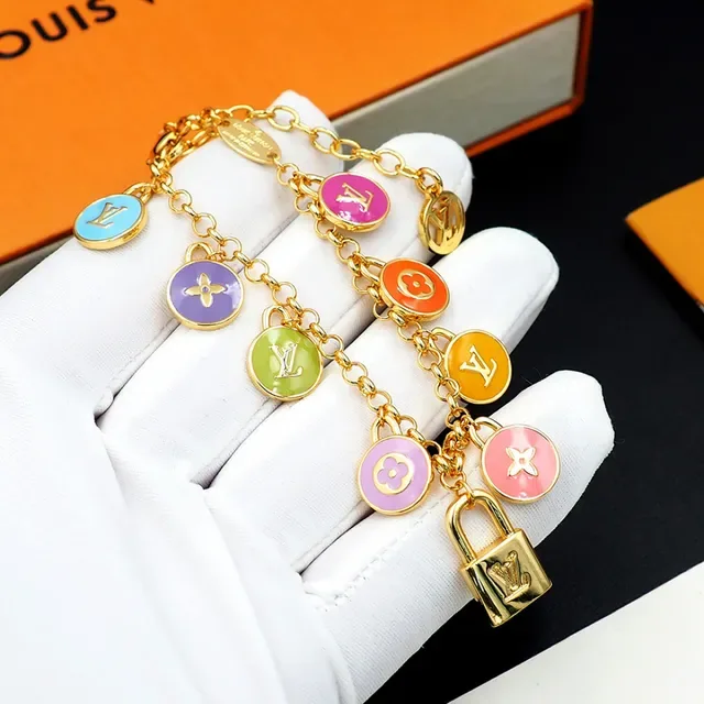 Louis Vuitton Charm Bracelet Gold Multicolor Chain Enamel Charms Bracelet 7