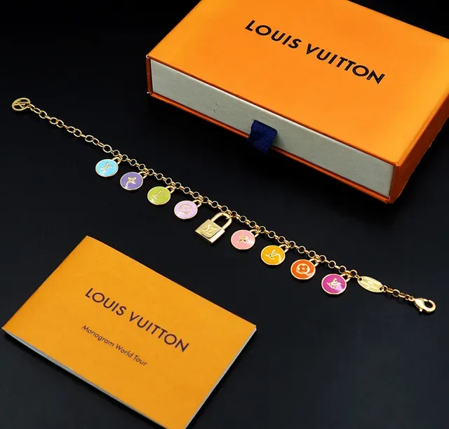 Louis Vuitton Charm Bracelet Gold Multicolor Chain Enamel Charms Bracelet 8